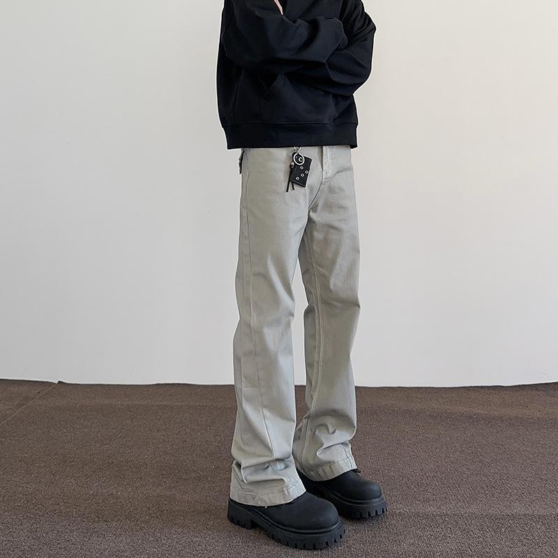 American high street cleanfit dirty gray silhouette scimitar casual pants men s spring straight micro-pull vibe pants S