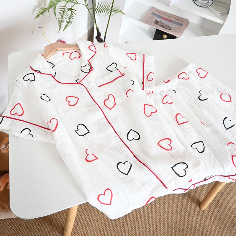 Damski letni zestaw piżamowy z czystej bawełny - Słodki, Przewiewny, Krótki rękaw i Szorty