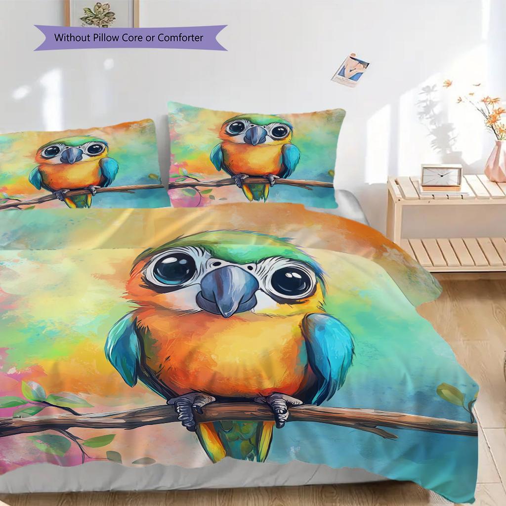 Parrot Pattern Bedding Quilt Set Quilt Cover Pillowcase Home Decoration Birthday Gift (1 * duvet cover + 2 * pillowcase, without core)