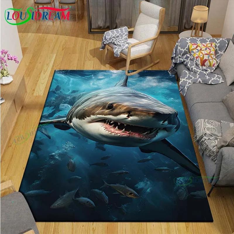 Moderne 3D-Haifisch-Teppich für Wohnzimmer Heim-Sofa-Dekoration, Kinder-Spiel-Dekor Bodenteppich Yoga-Matte Großer Teppich