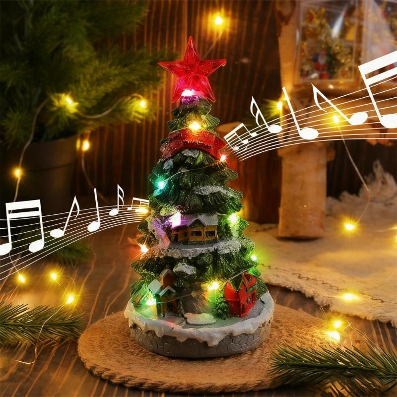 Musical Christmas Tree Tabletop Ornament Christmas Decorations Holiday Music Box Ornament for Home Tabletop Decoration