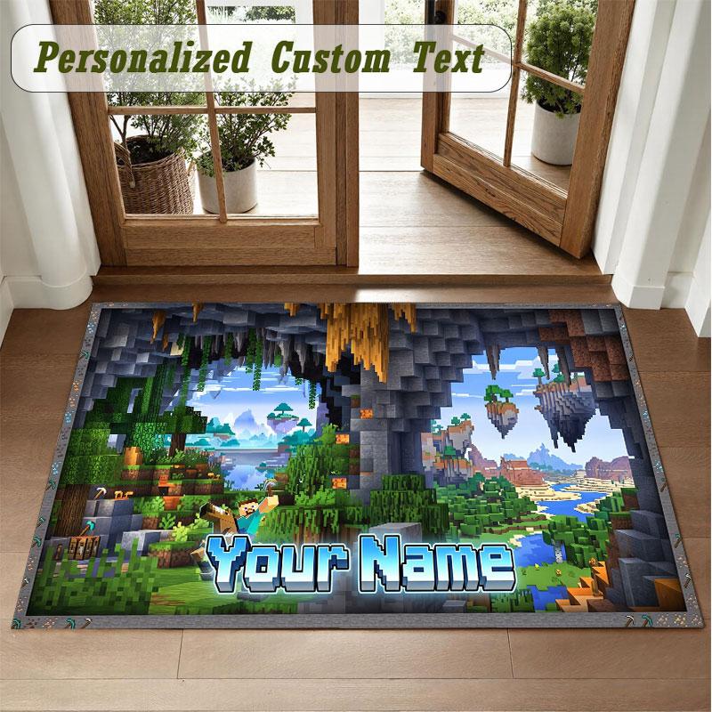 Crystal Velvet Square Rug Custom NameMinecraft Pattern Non Slip Home Floor Decor Rug