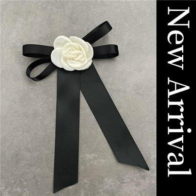 Camellia Bow Brooch Black White Fabric Tie Badge Mourning Corsage Pin High-end French Elegant Bag Clothes Scarf Accessory Brooch