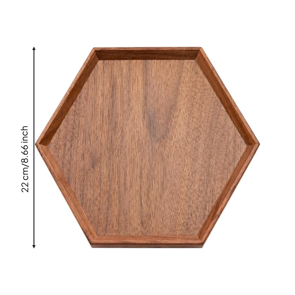 Black Walnut Serving Tray Elegant Hexagonal Wooden Space-Saving for