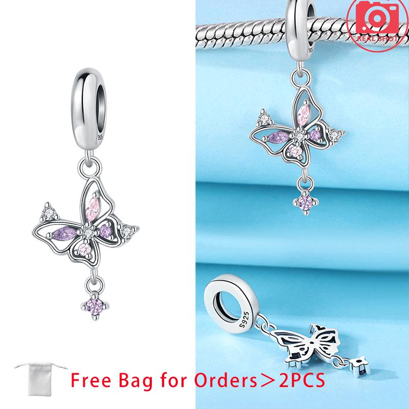 Animal Collection Colorful Zircon Butterfly Heart Charm Bead Charms Copper Bead Charms Pendant Compatible With Authentic Bracelets Jewellery Women Fin
