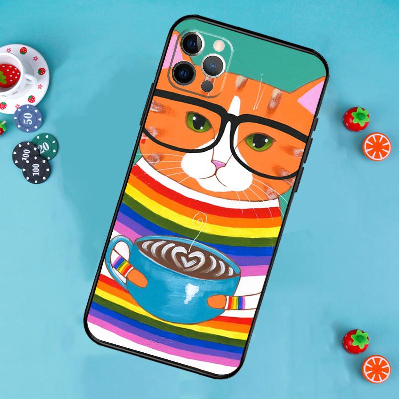 Cute Coffee Milk Cat Phone Case For iPhone 17 Air 13 16 15 11 12 14 Pro Max 13 12 mini 15 16 Plus 16e Cover Funda