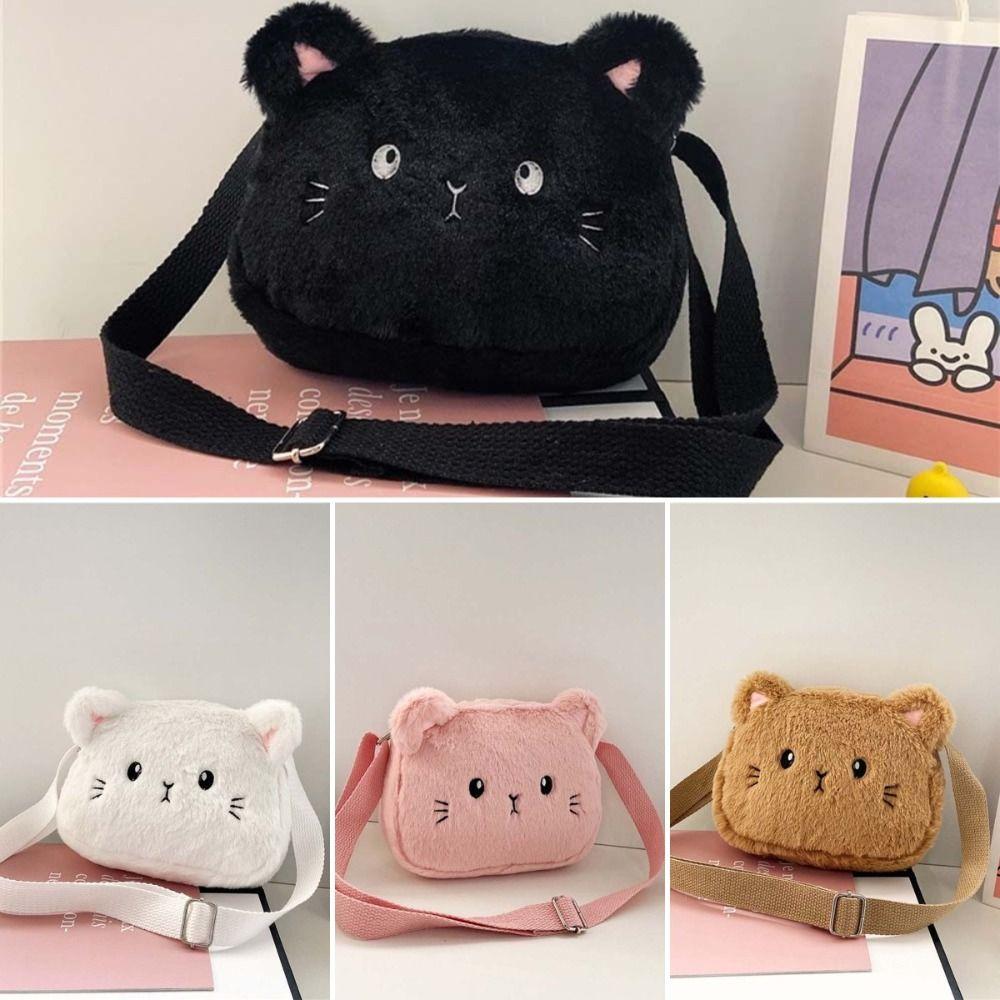 Cartoon Cat Women Handbags Plush Soft Messenger Bag Plush Shoulder Bag  Baby Girls Toy Gift