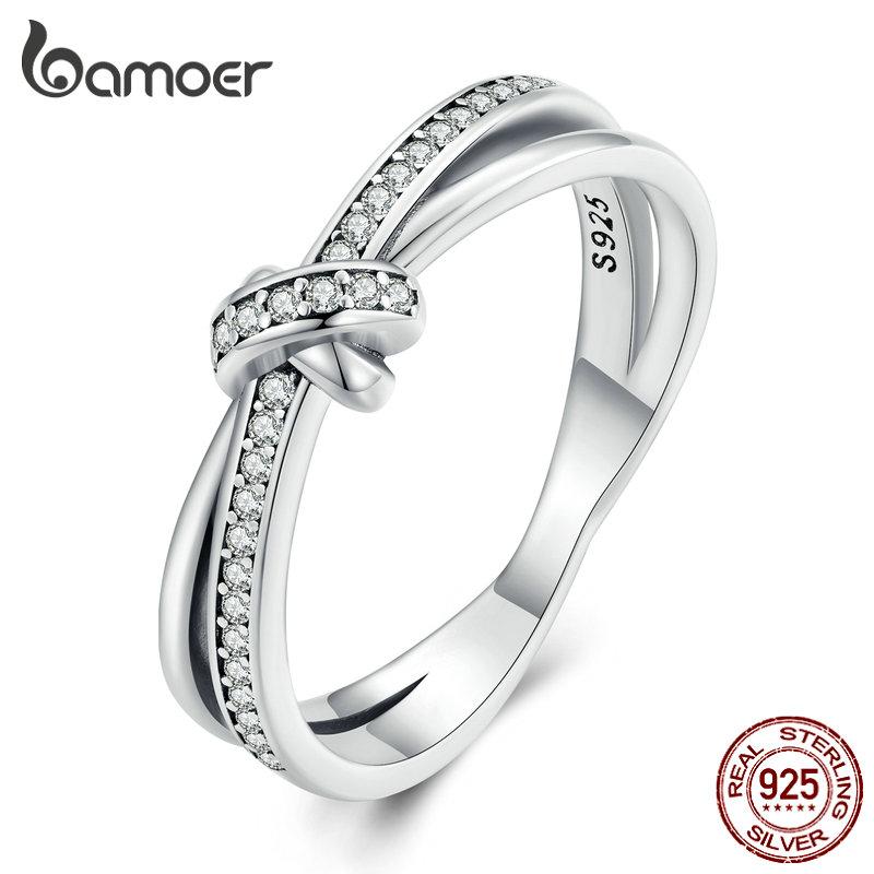 Bamoer 925 Sterling Silver Double Layer Knot Finger Ring Stackable Rings for Women Original Design Fine Jewelry