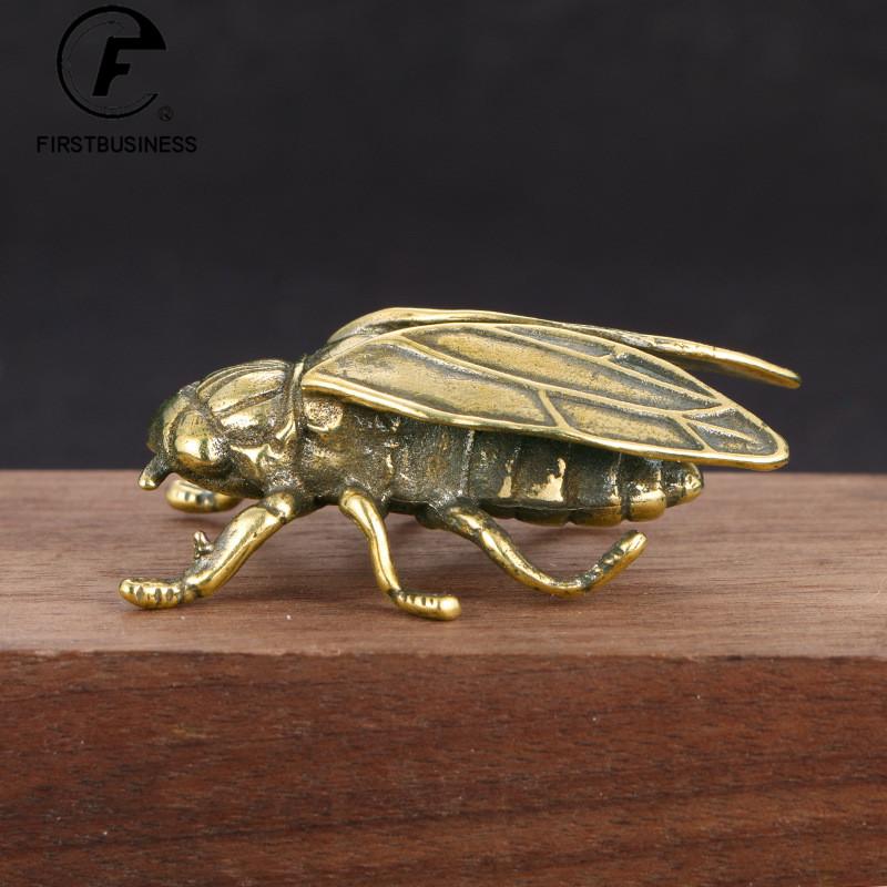 Retro Small Animal Statue Metal Brass Insect Cicada Figurine Miniature Desktop Ornament Study Table Decoration Craft Accessories