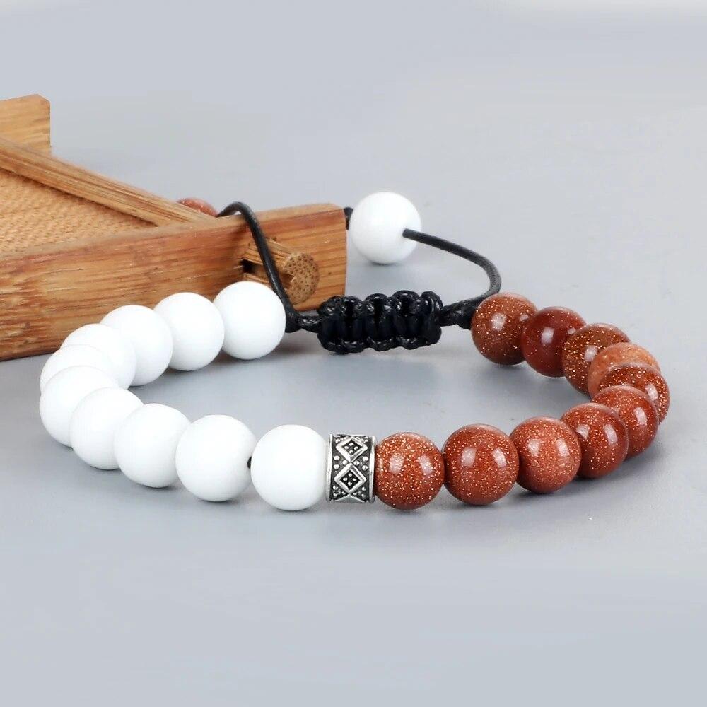 Trendy White Men Beads Bracelet Handmade Natural Tiger Eye Lava Stone Onyx Strand Adjustable Bracelets Women Yoga Energy Jewelry
