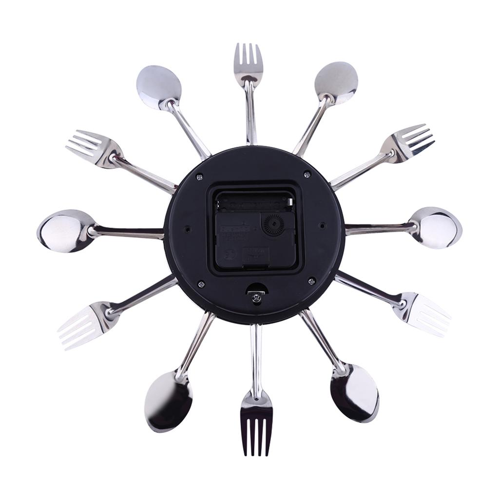 Large 3D Mirror Surface Silver Modern Design Cutlery Kitchen Utensil Spoon Fork Wall Clock DIY