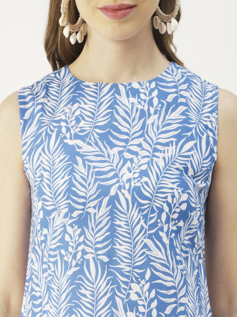Moomaya Women  S Printed Short Dress, Sleeveless Frilled Hem Round Neck Mini
