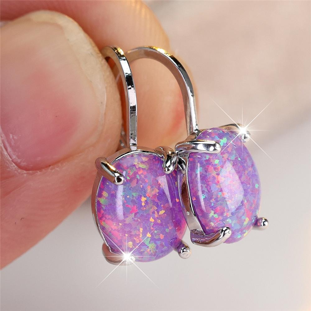 Luksusowe Fioletowo-Niebieskie Białe Opalowe Owalne Kamienie Kolczyki Koła Dla Kobiet Vintage Damskie Srebrny Złoty Kolor Biżuteria Ślubna