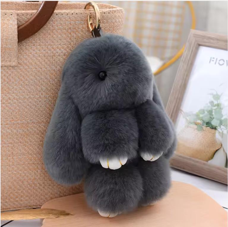 

Classic Pendant Rex Rabbit Fur Ornament Rabbit Keychain Bunny Car Key Chain for Fashion Woman Bag Accessories Fashion Gift 14CM
