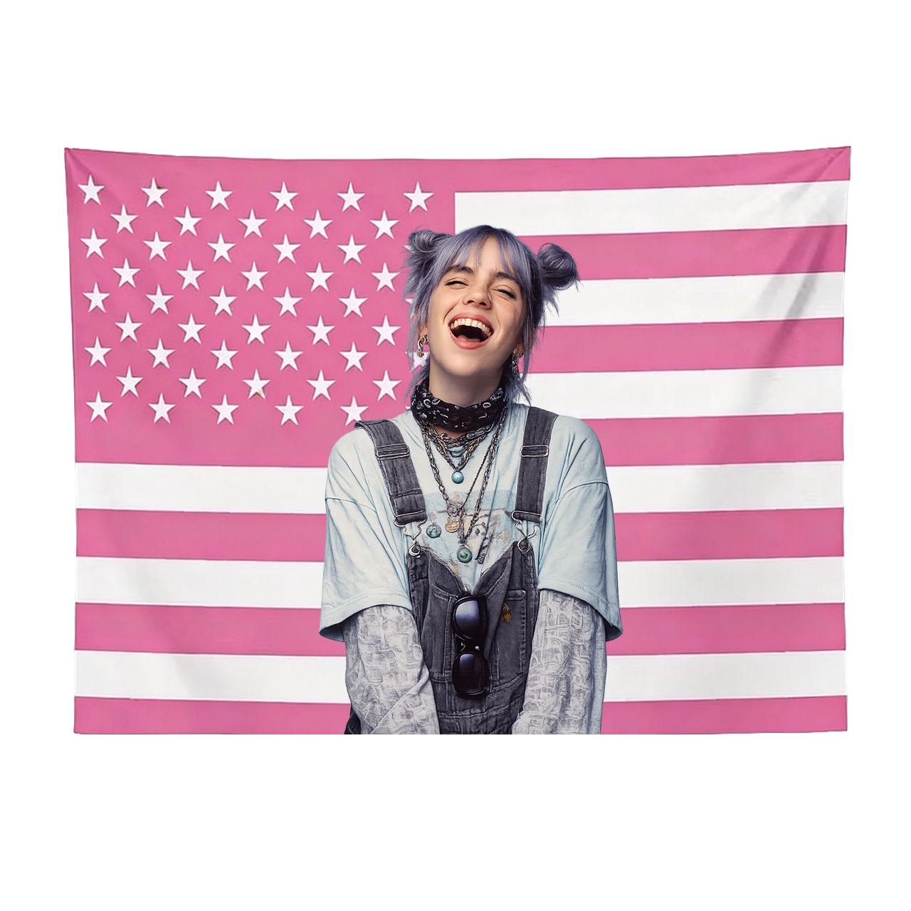 Jmg Household Supplies Pink Billie Eilish American Flag Tapestry, Funny Aesthetic Wall Banner, For Bedroom Dorm College Party Decor