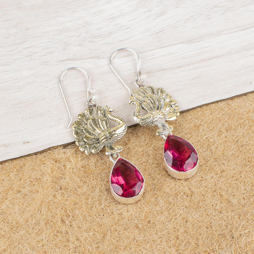 Rosa Turmalin 925 Massiv Sterling Silber Ohrring, Handgefertigter Edelstein Schmuck Ohrring, Für den Memorial Day