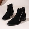 Modische Wildleder-Reißverschluss-Stiefeletten für Damen 2025 Herbst Spitz Damen Schuhe Gewebtes Patchwork Damenstiefel Prägnanter Blockabsatz Chelsea Boots