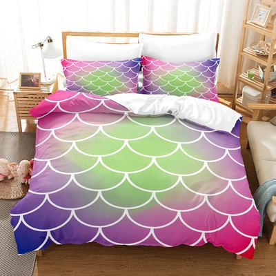 Balık Pulu Nevresim Takımı Kraliçe King Boyutu Renkli Deniz Kızı Pulları Dekor Polyester Yatak Takımı Çocuk Kız için Şirin Romantik Stil