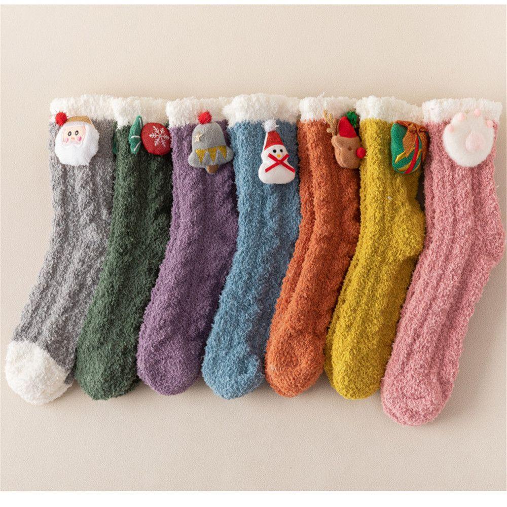 Christmas gift Comfortable Women Santa Claus High socks Cute Coral fleece Stocking Winter Warm