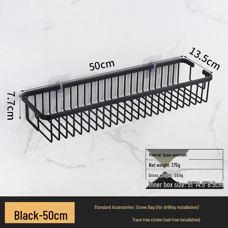 Punch-Free Wall-Mounted Black Bathroom Storage Shelf for Cosmetics