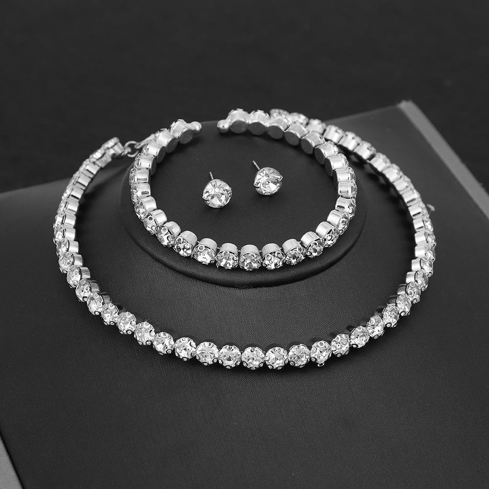 Crystal Luxury Three-Piece Jewelry Set: Women s Full Diamond Necklace, Earrings & Bracelet