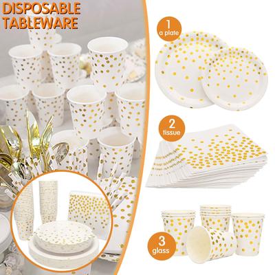 Party Supplies Set Disposable Gold Point Paper Dish Meal Napkin Paper Cup Party