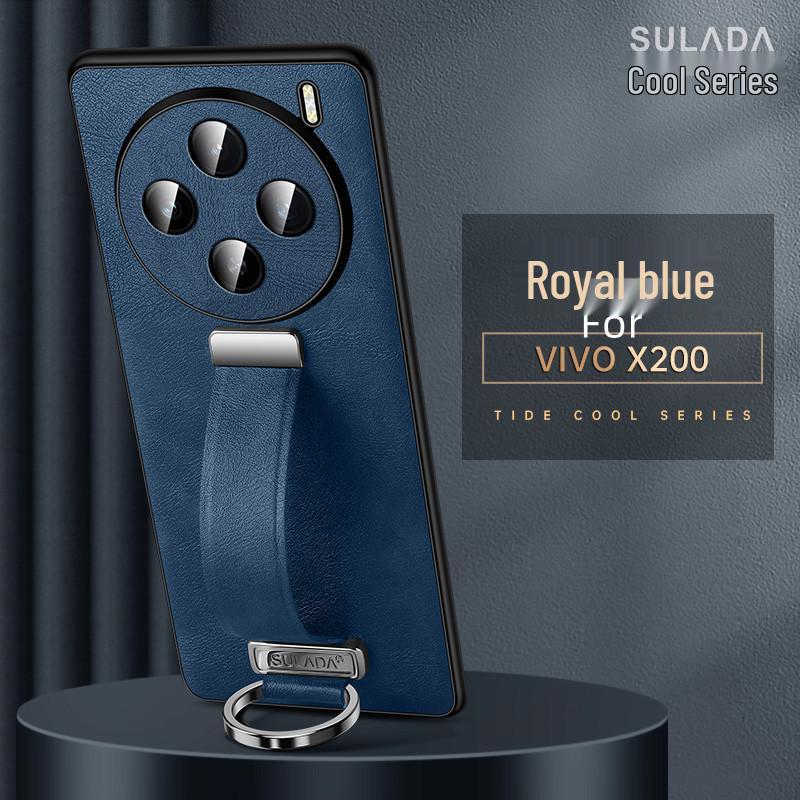 Vivo X300Pro / X200S Leather Texture Protective Case with Wrist Strap Stand - Full Coverage, Anti-fall Design.