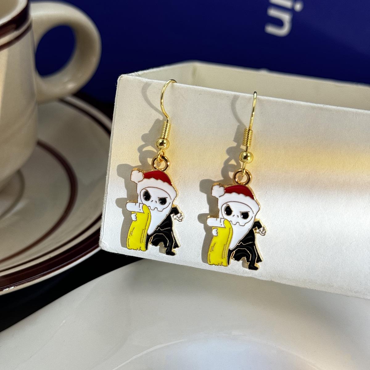 

Santa Claus & Skull Drip Oil Earrings - Cartoon Design Halloween Gift Box for Women