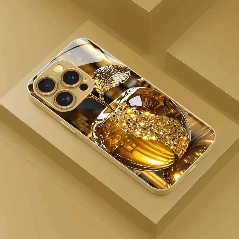 Kreatives Vergoldetes Kristall Gold Metallic Lackiertes Glas Handyhülle Für iPhone 17 16 15 14 13 12 11 Pro Max 15 14 Plus 17 Air 16E Hülle