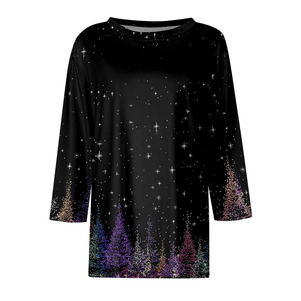 3/4 Length Sleeve Womens Tops Floral Print Vintage Fashion Casual Loose With Round Neck Plus Size Shirts