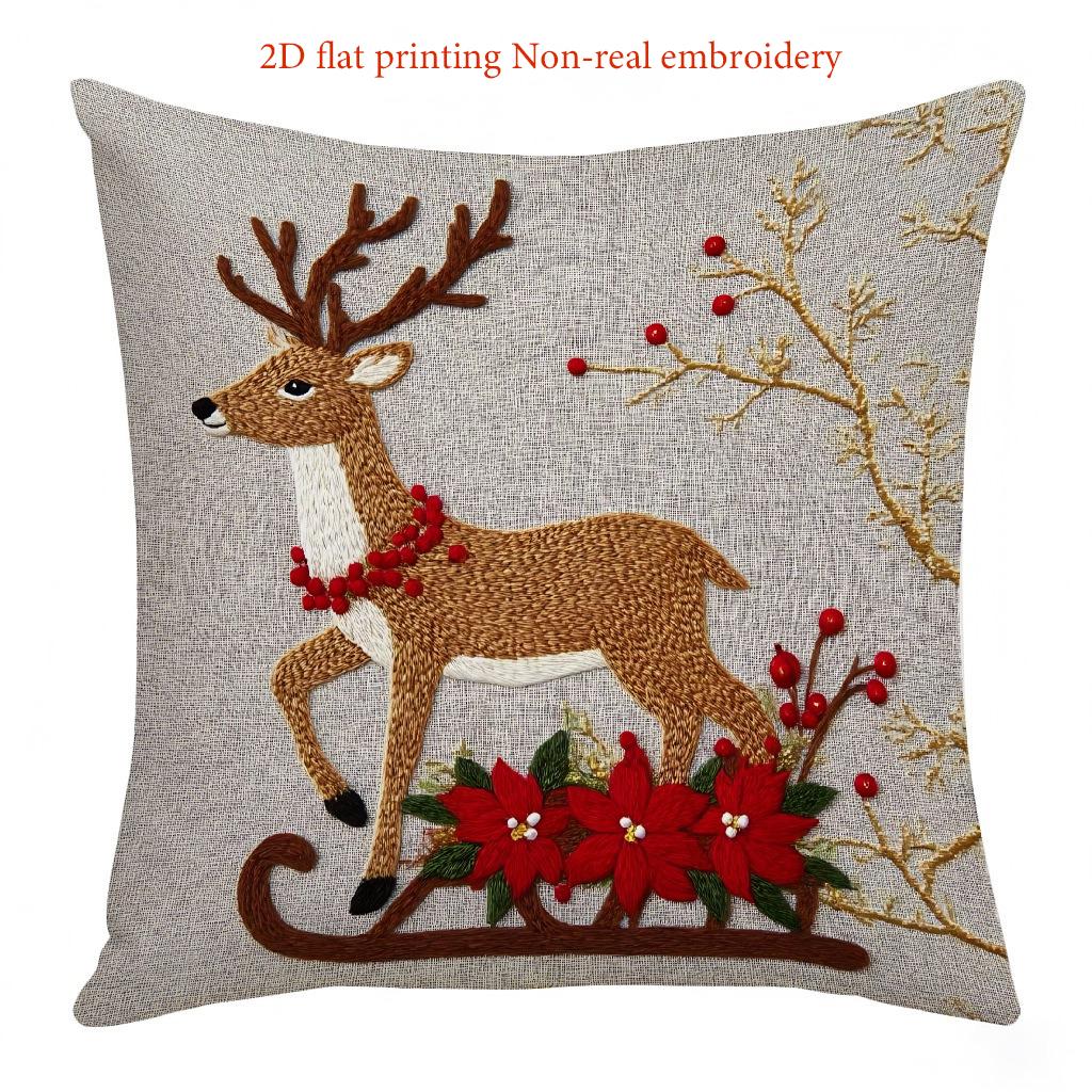 Christmas Cushions with Santa Snowman Deer Tree 2D Flat Printing Polyester Pillowcase, Sofa  Cushion Cov Headboard Pillow