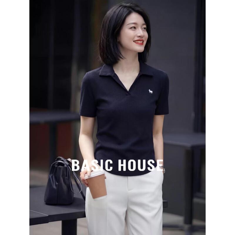 Basic House Women s Embroidered Polo T-Shirt One Size