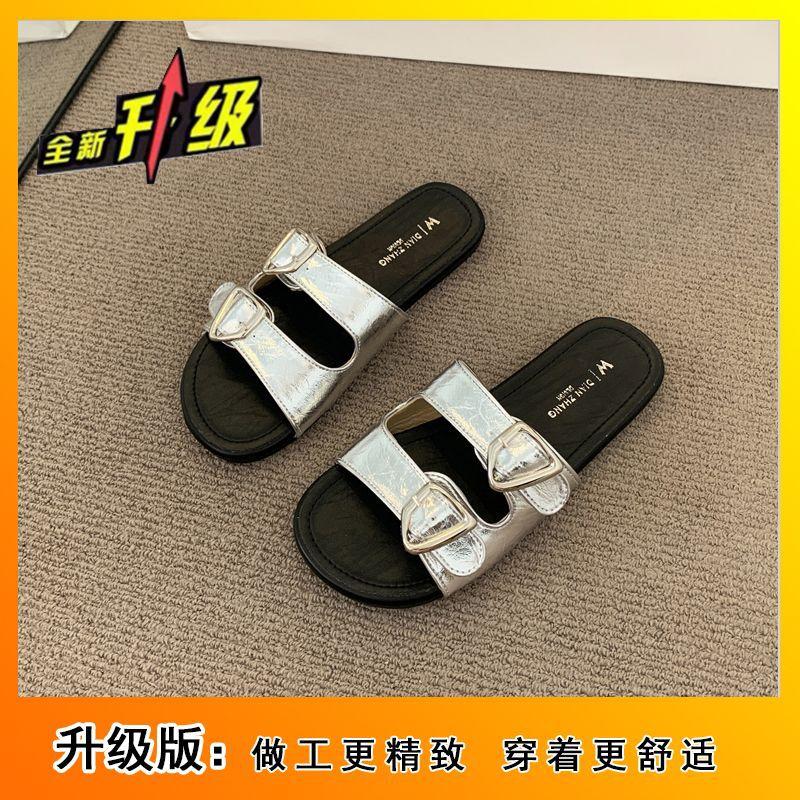 

Simple and versatile lazy Q breathable buckle non-slip word Japanese vacation style summer cool slippers women 2025 new 40