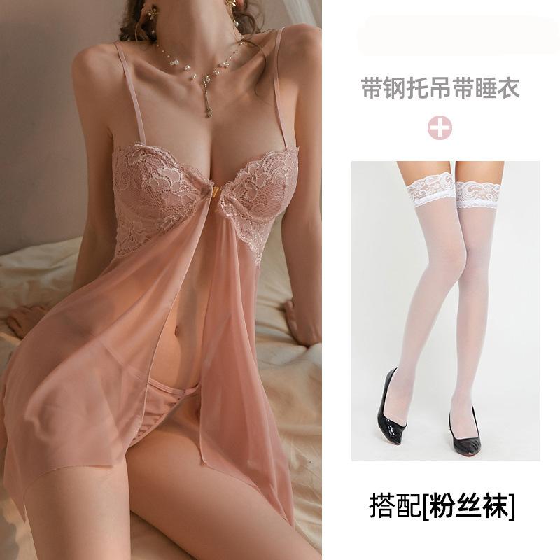 Sexy Underwear Suspenders Sexy Pajamas Transparent Lace Seduction Passion Steel Tray Gathering Uniform Set A077