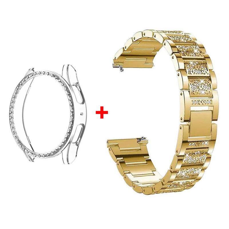 

Металевий Ремінець+Корпус для Samsung Galaxy Watch7 6 5 4 40мм 44мм Ремінець Жіночий Нержавіюча Сталь Алмазний Браслет & Захисний Бампер Аксесуар Galaxy watch7 40mm