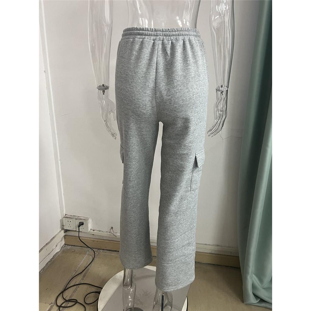 Solid Color Casual Sports Loose Pocket Drawstring Women's Sweatpants