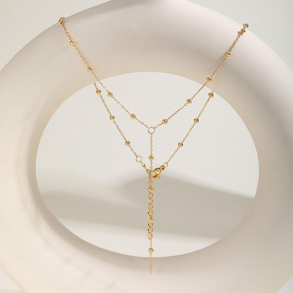 Jewelry, Stainless Steel Bead Chain Y-Shaped Wind Versatile Necklace Plated 18K Gold Nc-1970