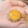 Iridescent Amber Cloisonné Enamel Pendant Necklace - Autumn Winter Landscape Accessory