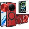 Case and Tempered Glasses - E.F.CONNECTION - For Xiaomi Redmi A3 - Red - Anti-Scratch - Rotating Ring Holder