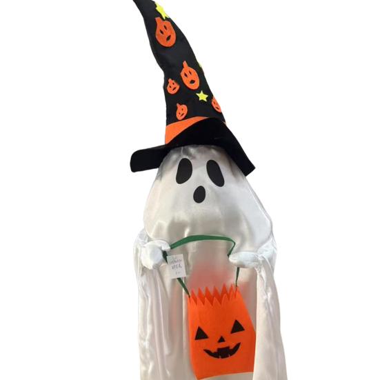 Halloween Trick or Treat Ghost Decoration Light Up White Ghost with Candy Bucket 3ft Front Porch Standing Ghost for Outdoor Yard Lawn Decor