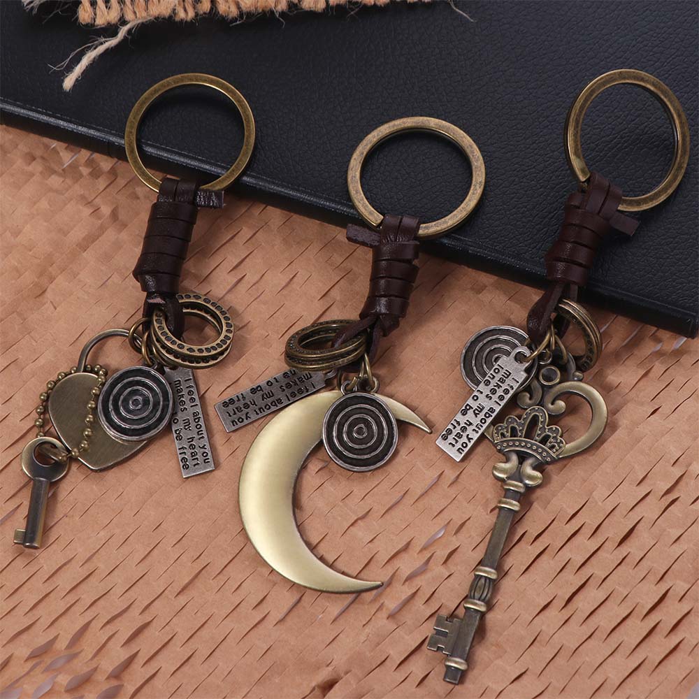 Backpack Hanging Lock Key Leather Key Chain Zinc Zinc Alloy Moon Car Key Ring  Female Lady Girl