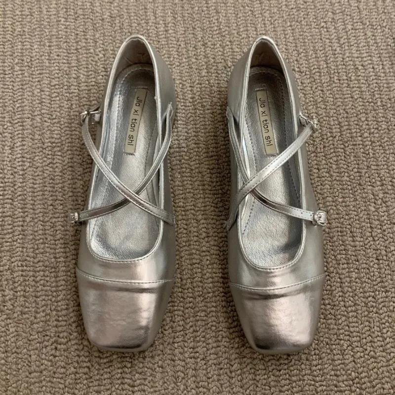 Mary Jane Shoes for Women Retro Medium Heeled Women's Single Shoes Soft and Comfortable Red Ballet Shoes Zapatos De Mujer