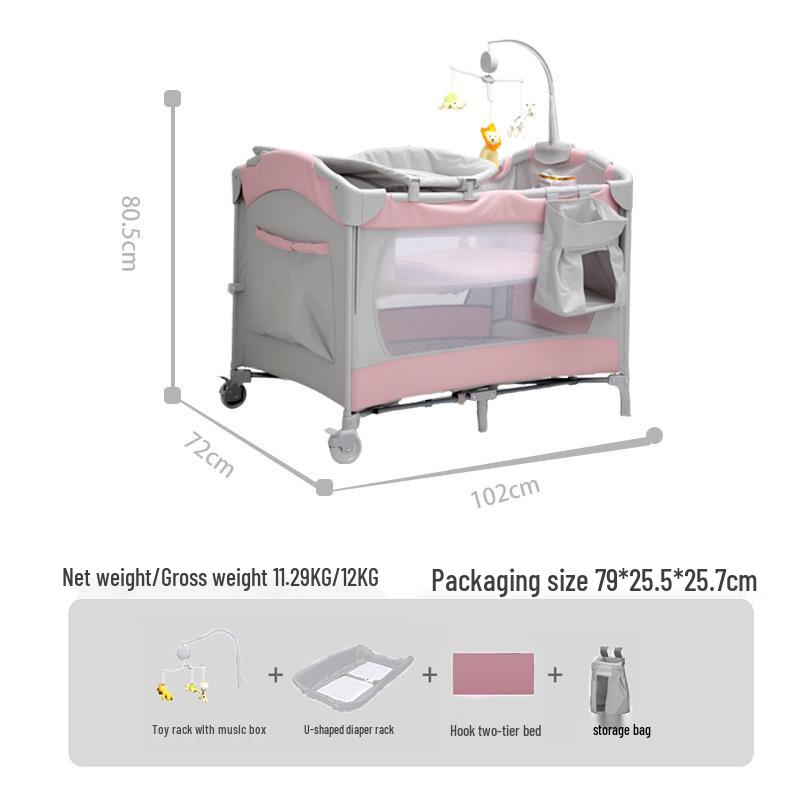 Tragbares Multifunktionales Babybett und King-Size-Bett-Kombi mit Wickeltisch für Säuglinge und Kleinkinder