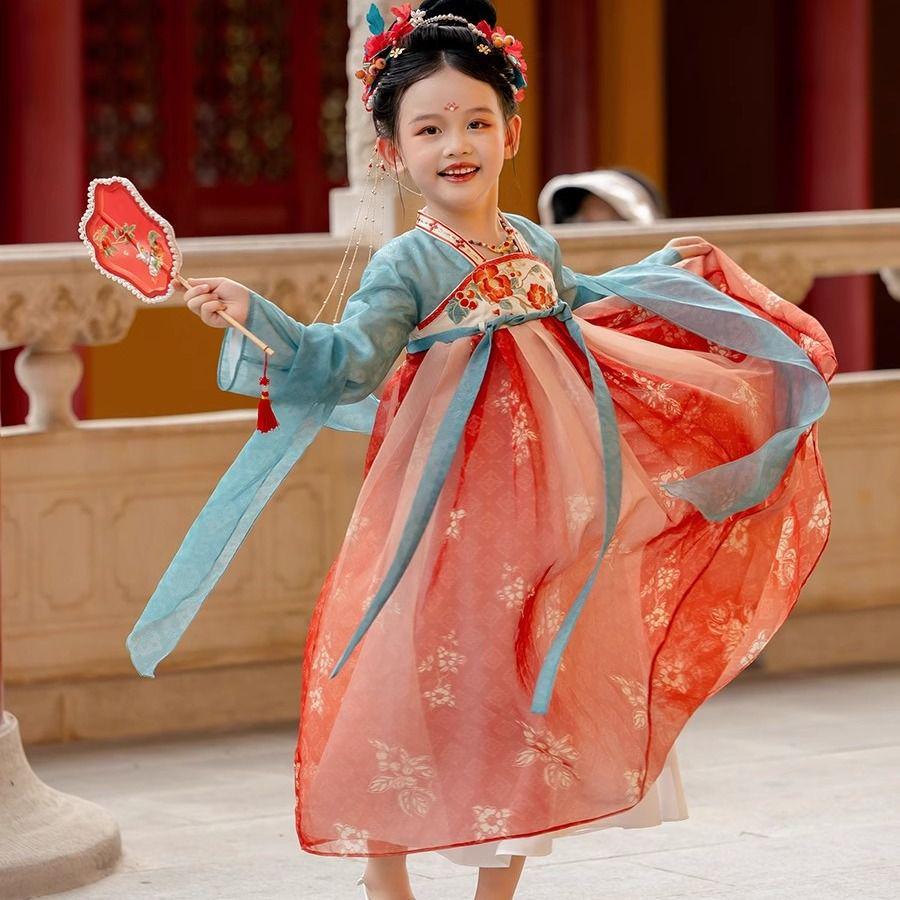 Autumn 2025 Girls  Hanfu: New-Style Fairy Ruqun with Long Sleeves and Camellia Design Tang Suit 100