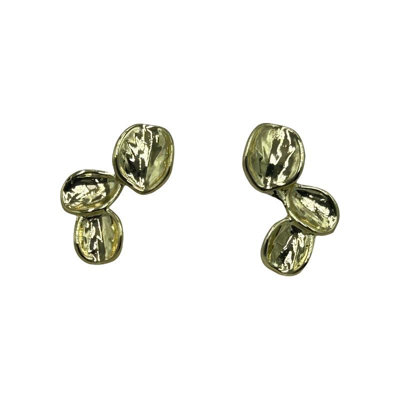 Japanese & Korean Irregular Gold Leaf 925 Silver Stud Earrings for Women