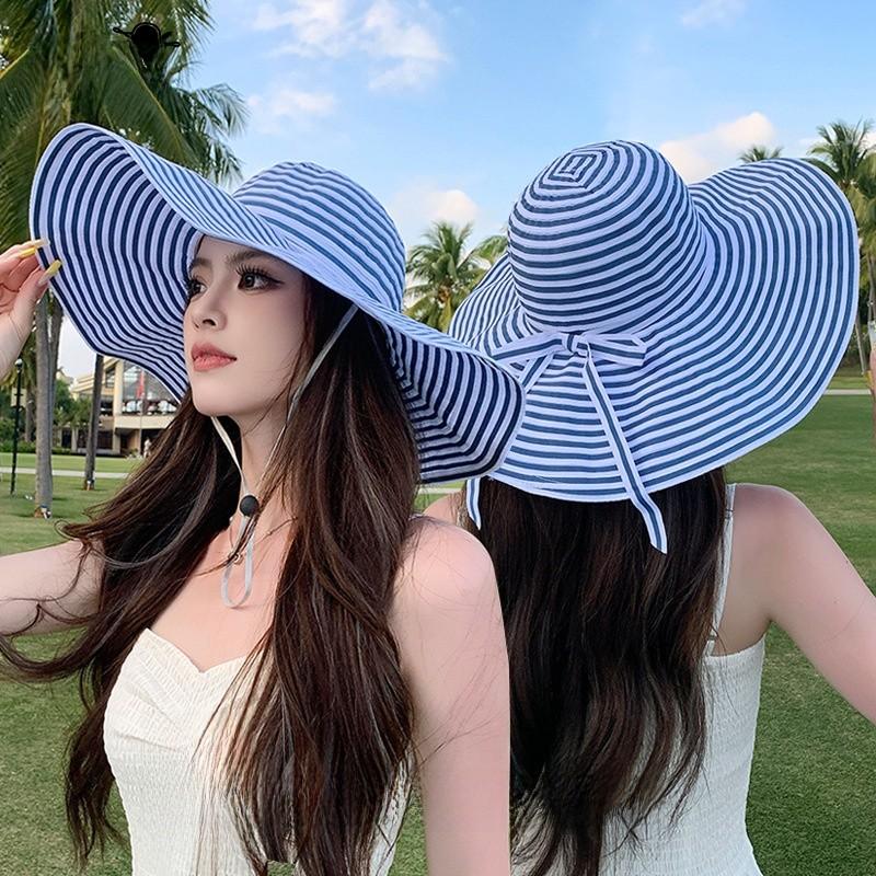 Summer Striped Sun Hat With Big Brim For Women Casual Sunshade And Breathability