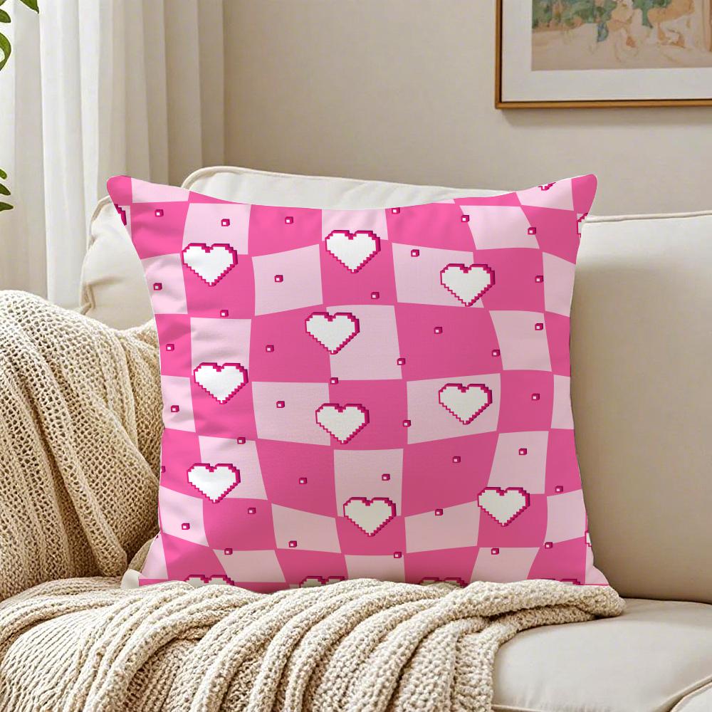 Cute Valentines Day Cushion Cover Linen Pillowcase Soft for Sofa Bed Home Room Decor