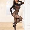 Sexy One-Piece Stockings Jacquard Sexy Hollow Out Long Sleeve Mesh Bodysuit