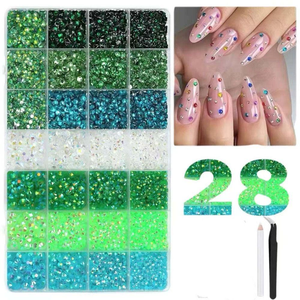 24/28 Grids Mixed Mini Christmas Gems Nail Charms Luxury Flatback Colorful Rhinestones Nail Art