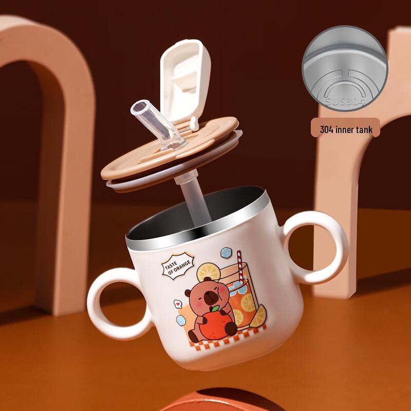 OLOEY Stainless Steel Kids Straw Sippy Cup with Handle, 280ml